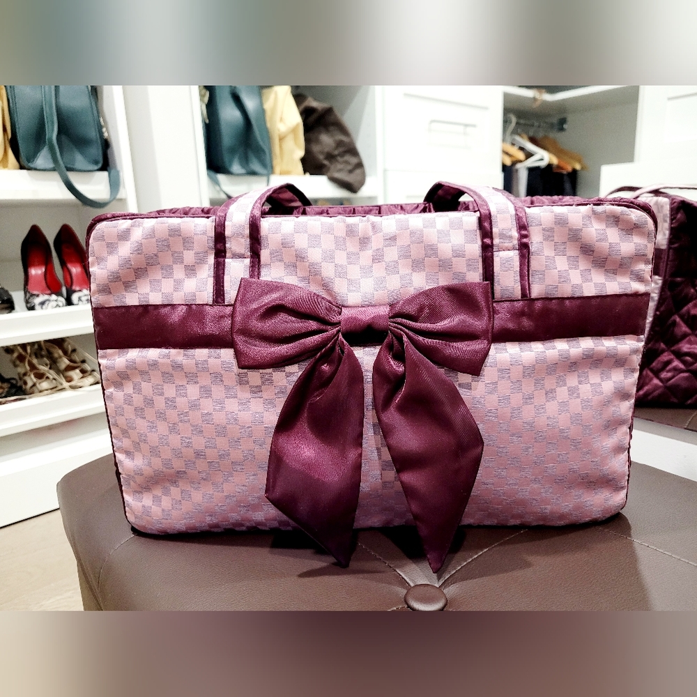 NaRaYa (Lilac) Handmade Satin Purple Quilted with Bow Tote Bag